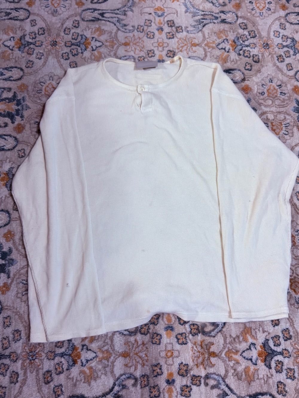 Essentials henley Cream Long-Sleeve Waffle Top
